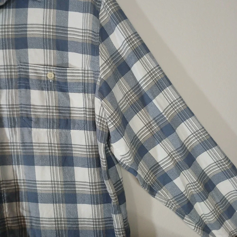 J Crew Button Up Plaid Long Sleeve Flannel Slim Men's Size XL Blue Cotton‎ AA017